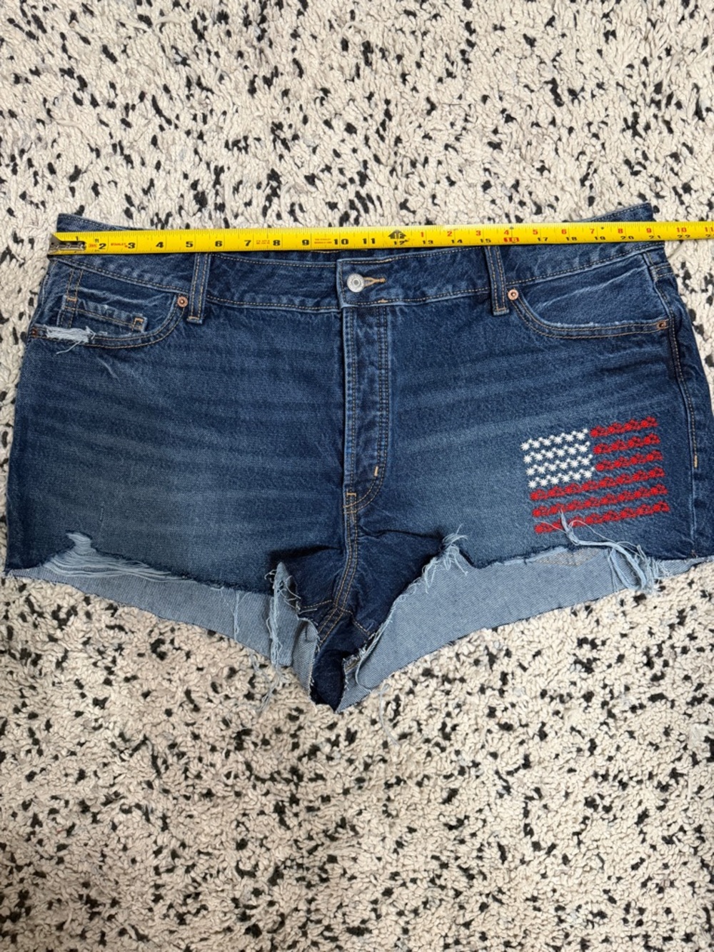 Old Navy High Rise OG Straight denim shorts with embroidered American flag